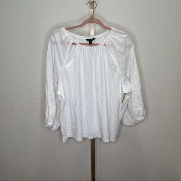 Banana Republic Blouse Embroidered Balloon Sleeves White Medium - Picture 1 of 7